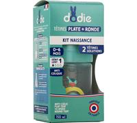 DODIE Biberon Spécial Naissance Tétine Plate + Tétine Ronde 150mL 0-6 mois Débit 1 - Vert