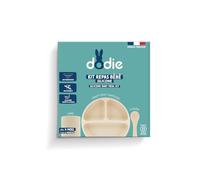 DODIE Kit Repas Silicone Bébé, Avec Ventouse, Anti-dérapant, 3 pièces, Assiette + Verre + Cuillère, Beige dès 4 mois