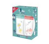 DODIE Lot de 2 Biberons Anti-Colique Sensation+ (2x330 mL) - Tétine Plate, Débit 3, Sans BPA - +6 mois - Vert et Rose Air