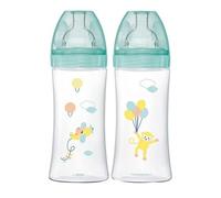 DODIE Lot de 2 Biberons Anti-Colique Sensation+ (2x330 mL) - Tétine Plate, Débit 3, Sans BPA - +6 mois - Vert et Bleu Air