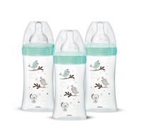 Dodie Lot de 3 Biberons Anti-Colique Initiation+ en verre, 270mL,0-6 Mois, tétine Ronde, Débit 2