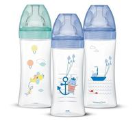 Dodie Lot De 3 Biberons Anti-Colique Sensation+ 330ml +6 Mois, Tétine Plate, Débit 3 - Bleu Mer Et Vert Air
