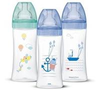 Dodie Lot De 3 Biberons Anti-Colique Sensation+ 330ml +6 Mois, Tétine Plate, Débit 3 - Bleu Mer Et Vert Air