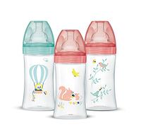 Dodie Lot de 3 Biberons Anti-Colique Sensation+, Fille, 270ml, 0-6 Mois, Tétine Plate, Débit 2