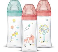 Dodie Lot de 3 Biberons Anti colique Sensation+, Fille, 330 ml, +6 Mois, Tétine Plate, Débit 3