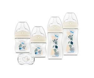 DODIE Lot de 4 Biberons Naissance, anti-colique, Tetine Multi-Perforée (2x150mL et 2x270mL), une sucette naissance, Bleu