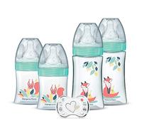 Dodie Lot de 4 biberons naissance Tétine ronde anti-colique 2x150mL + 2x270mL + sucette naissance