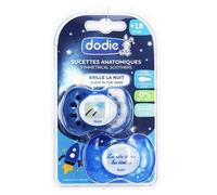 Dodie Sucette Anatomique Nuit +18m Planète Blanche Fusée Bleu Lot de 2