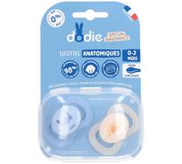 Dodie – Sucettes anatomiques spécial naissance – Silicone 0-2 mois Bleu Mini crabe Lot de 2