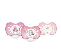 DODIE, Sucettes Anatomiques Jour et Nuit, Tetine pour bébé, +18 mois, Sans BPA, Résistante, Rose, Fille, Lot de 3 dont 1 phosphorecente