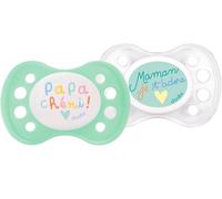 DODIE, Sucettes Anatomiques,Tetine pour bébé, 0-6 mois, Sans BPA, Résistante,vert, mixte, papa, maman, Lot de 2