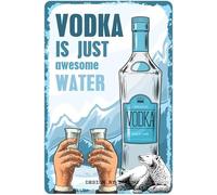 DODINO plague en métal VODKA IS JUST AWESOME WATER 20x30cm pour bar, maison, cuisine, grotte, café, décoration murale