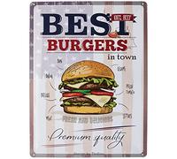 DODINO Plaque en métal HAMBURGER 304x40cm, Plaque en métal, vintage avec hamburger, Décoration murale pour cuisine, café, dîner, bar, hamburger
