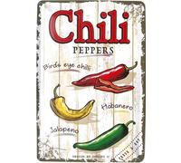 DODINO Plaque en métal rétro CHILI PEPPERS 20x30cm, Idée de Cadeau pour la Cuisine, en métal, Design Retro pour la décoration