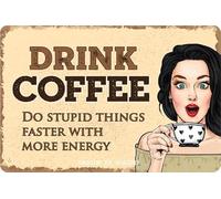 DODINO Plaque en métal vintage DRINK COFFEE 20x30cm, Pin Up Girl pour décoration murale de maison, bar, cuisine, pub