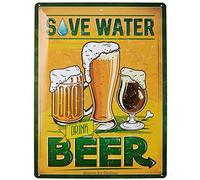 Dodino Plaque en tôle 30 x 40 cm - Inscription « SAVE WATER DRINK BEER » - Accessoire décoratif pour la maison - Plaque décorative en métal pour tous les propriétaires de comptoir de bar ou de pub