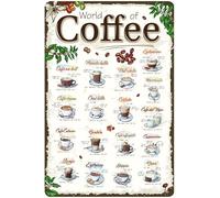 Dodino Plaque en tôle 30 x 40 cm World of Coffee - Accessoire décoratif - Vintage - Pour les fans de café - Idée cadeau