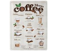 DODINO Plaque en tôle rétro COFFEE MENU 30x40cm, Plaque Vintage de Café/Pub/Bar en métal, décoration murale