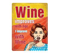 DODINO Plaque en tôle WINE IMPROVES WITH AGE, 30x40cm, Plaque en métal vintage motif pin-up