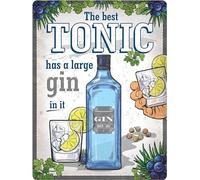 DODINO Plaque vintage GIN AND TONIC, 30x40cm, Idée de cadeau pour les amateurs de cocktails, en métal, Déco design retro, Décoration vintage pour salle de fête, pub irlandais et cuisine
