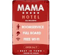 DODINO Plaque Vintage MAMA HOTEL 20x30cm Idée de Cadeau pour Maman, en métal, Design Retro pour la décoration