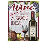 DODINO Plaque Vintage WINE IS ALWAYS A GOOD IDEA, 30x40cm, Idée de Cadeau pour Les buveurs de vin, en métal, Design Retro pour la décoration,