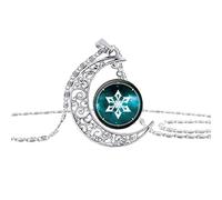 DODLY Vintage Creux Lune Pendentif Collier Genshin Impact Oeil de Dieu Arme Accessoires Dôme Verre Colliers pour Femmes Anime Bijoux
