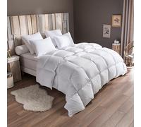 DODO - Couette Chaude Naturelle 220x240 cm - pour Lit 2 Personnes - Traitement Anti-Acarien - Enveloppe 100% Coton Percale - Garnissage 70% Duvet d'oie Neuf - Lavable à 40°C