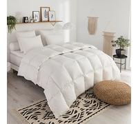 DODO - Couette Tempérée Naturelle 200x200 cm - pour Lit 2 Personnes - Anti-Acariens - Tissu 100% Coton Percale - Garnissage 70% Duvet d'oie Neuf - Lavable en Machine à 40°C