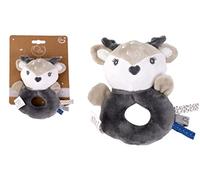 DODO D'AMOUR - Doudou Hochet - Biche - 012292 - Gris - Polaire - Naissance - Peluche - Bébé - 13 cm x 10 cm - À Partir de 0 mois