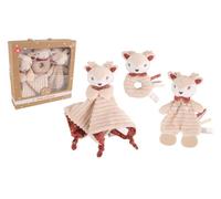 DODO D'AMOUR - Set Doudou carré, hochet et palmier à mâcher - Cerbiatta - 053062 - Couleurs assorties - Doudou - Naissance - Peluche - Bébé - Rassurant - Lavable - 29 x 22 cm - 0 mois