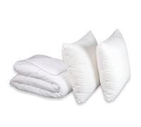 DODO - Pack 1 Couette Chaude 140x200 cm + 1 Oreiller Medium 60x60 cm - Garnissage 50% Duvet de Canard Naturel - Anti-acariens - Enveloppe Percale de Coton - Piquage Carreaux - Lavable 40°C