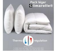 DODO - Pack Climarelle Thermorégulation Couette Légère + Oreiller 140x200 cm - pour Lit 2 Personnes - Tissu 100% Coton - Garnissage 100% Polyester Climarelle - Lavable en Machine à 40°C