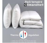 DODO - Pack Couette Tempérée 200x200 + 1 Oreiller Medium 60x60 cm - pour Lit 2 Personnes - Enveloppe 100% Coton Naturel - Garnissage Synthétique 100% Polyester Climarelle - Lavable à 40°C