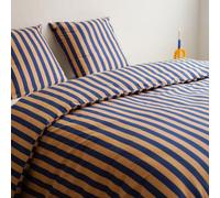 DODO - Parure 240x260 cm + 2 Taies d'oreiller 63x63 cm - Orion | 100% Coton - Larges Rayures Modernes - Beige Bleu - Boutons - Lit 2 Personnes - Lavable 60°C