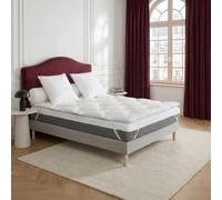DODO - Surmatelas 4 cm FlipCool Réversible 140x190 cm - Polyester recyclé | 550g/m² - Faces hiver / été - Enveloppe 100% Coton - Blanc - Piquage Hexagonal - Finition Biais bleu - Lavable 40°