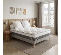 DODO - Surmatelas ZenProtect 160x200 cm - Anti-allergènes Multi Protection | 100% Polyester recyclé 700g/m² - Enveloppe 100% Coton - Blanc - Piquage Hexagonal - Finition Biais gris -Lavable 40°C