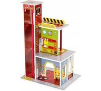 Dodo Toys Caserne de Pompiers en Bois avec Piste d'Atterrissage 60 x 40 x 30 CM, 4 Etages , Accessoires, Tuyau d'évacuation G