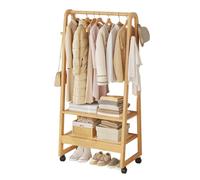 DODOBD Portant a Vetement Bois avec 2 étagères de Rangement,Tringle à Vêtements Polyvalent avec Patères,Portemanteau en Bambou avec Roues,pour Maison Chambre Salon Vestiaire D'entrée