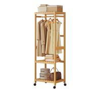 DODOBD Portant à Vêtements Bambou Penderie Porte-Manteaux,Vestiaire D'entrée,Dressing Ouvert avec étagères,Tringle,Armoire Ouverte,Penderie Bois Dressing Penderie pour Salon Chambre