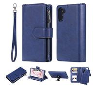 DodoBuy 2in1 Zipper Coque for Samsung Galaxy Note 10, Détachable Magnétique Flip PU Cuir Housse Étui Fermeture Eclair Cover Case Wallet Portefeuille Support avec TPU Silicone Porte-Cartes - Bleu