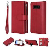 DodoBuy 2in1 Zipper Coque for Samsung Galaxy Note 8, Détachable Magnétique Flip PU Cuir Housse Étui Fermeture Eclair Cover Case Wallet Portefeuille Support avec TPU Silicone Porte-Cartes - Rouge
