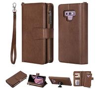 DodoBuy 2in1 Zipper Coque for Samsung Galaxy Note 9, Détachable Magnétique Flip PU Cuir Housse Étui Fermeture Eclair Cover Case Wallet Portefeuille Support avec TPU Silicone Porte-Cartes - Marron