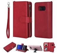 DodoBuy 2in1 Zipper Coque for Samsung Galaxy S8, Détachable Magnétique Flip PU Cuir Housse Étui Fermeture Eclair Cover Case Wallet Portefeuille Support avec TPU Silicone Porte-Cartes - Rouge