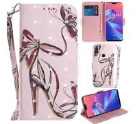 DodoBuy ASUS Zenfone Max Pro M2 Coque 3D PU Cuir Magnétique Flip Housse Étui Cover Case Wallet Portefeuille Béquille Support Pochettes Dragonne pour ASUS Zenfone Max Pro M2 - Talon Haut Papillon