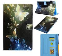 DodoBuy Coque pour Amazon Fire 7 Tablette 2017/2015,Flip Folio Smart Cover PU Cuir Flip Housse Étui Case Wallet Supporter avec Carte de Crédit Fentes Fermeture Magnétique - Or Papillon