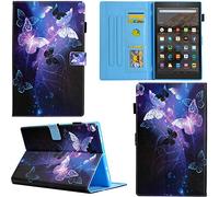 DodoBuy Coque pour Amazon Fire HD 8 2016/2017/2018,Flip Folio Smart Cover PU Cuir Flip Housse Étui Case Wallet Supporter avec Carte de Crédit Fentes Fermeture Magnétique - Violet Papillon