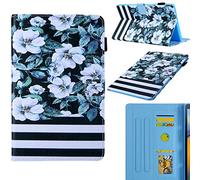 DodoBuy Coque pour Samsung Galaxy Tab A 10.5,Flip Folio Smart Cover PU Cuir Flip Housse Étui Case Wallet Supporter avec Carte de Crédit Fentes Fermeture Magnétique - Fleur Blanc