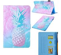 DodoBuy Coque pour Samsung Galaxy Tab E 9.6",Flip Folio Smart Cover PU Cuir Flip Housse Étui Case Wallet Supporter avec Carte de Crédit Fentes Fermeture Magnétique - Rose Bleu Ananas