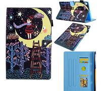 DodoBuy Coque pour Samsung Galaxy Tab S5e,Flip Folio Smart Cover PU Cuir Flip Housse Étui Case Wallet Supporter avec Carte de Crédit Fentes Fermeture Magnétique - Fille Lune
